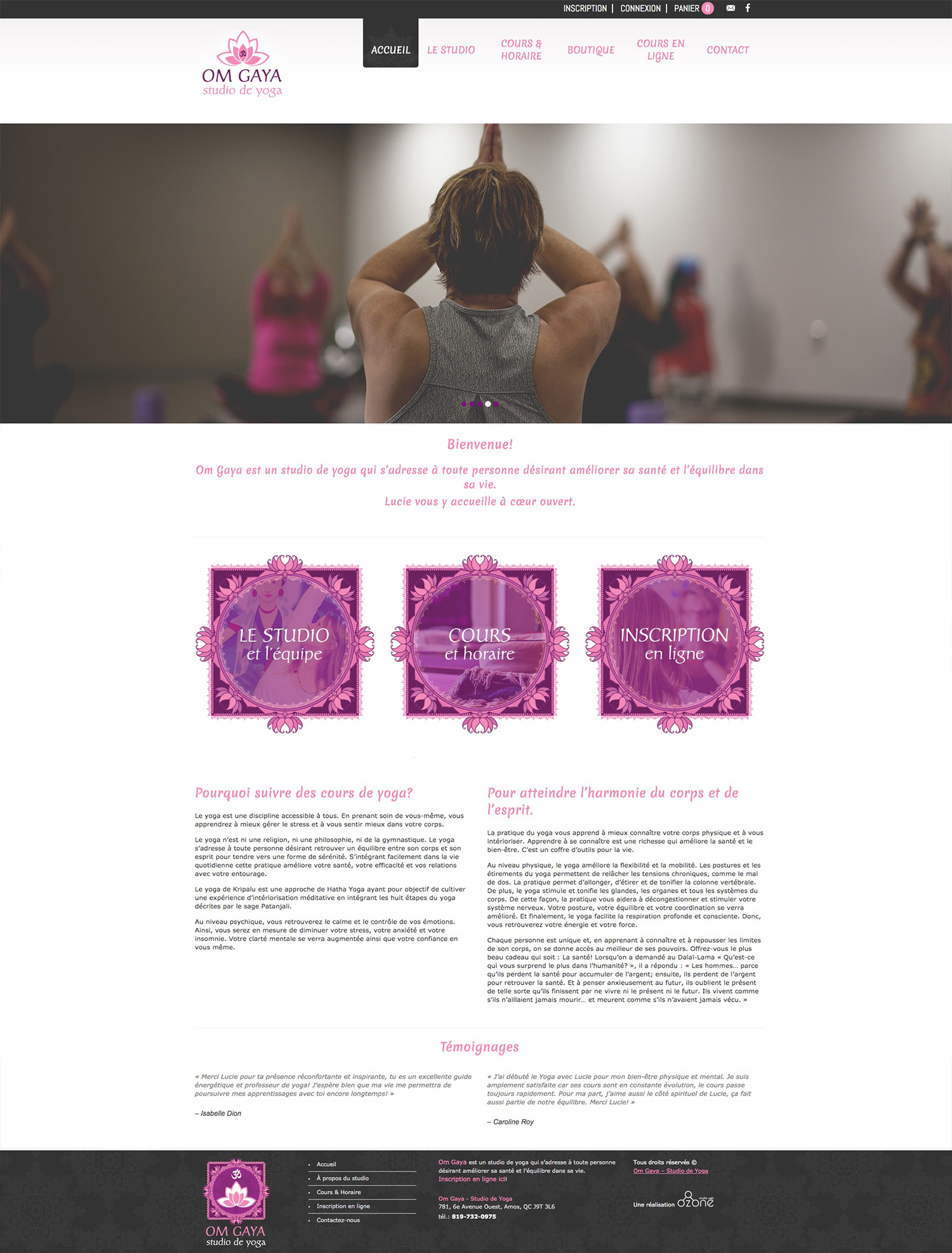 Site Web de Om Gaya Studio de yoga