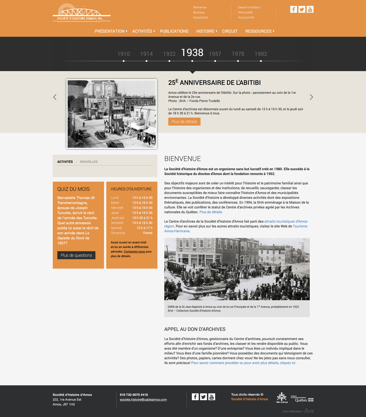 Site Web de la Société d'histoire d'Amos